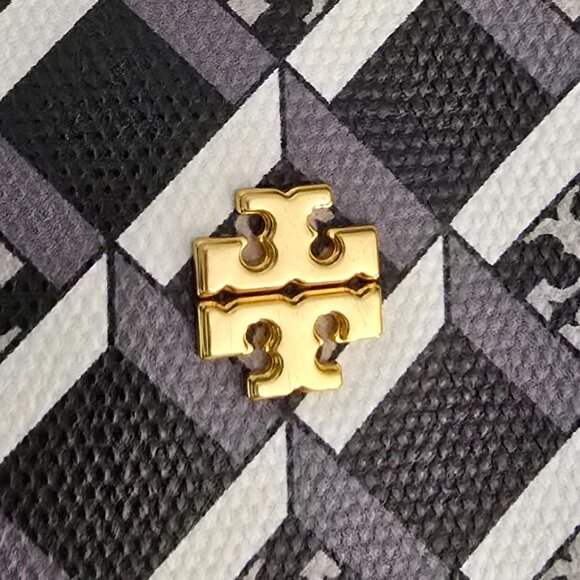 TORY BURCH BLACK GEO LOGO Top Zip Tote Shoulder Bag Style #143364 - Picture 4 of 7